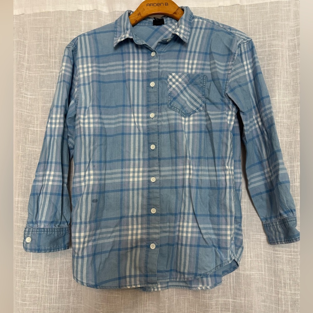 Art Class Girls Blue Cotton Button Down Shirt Size 10/12